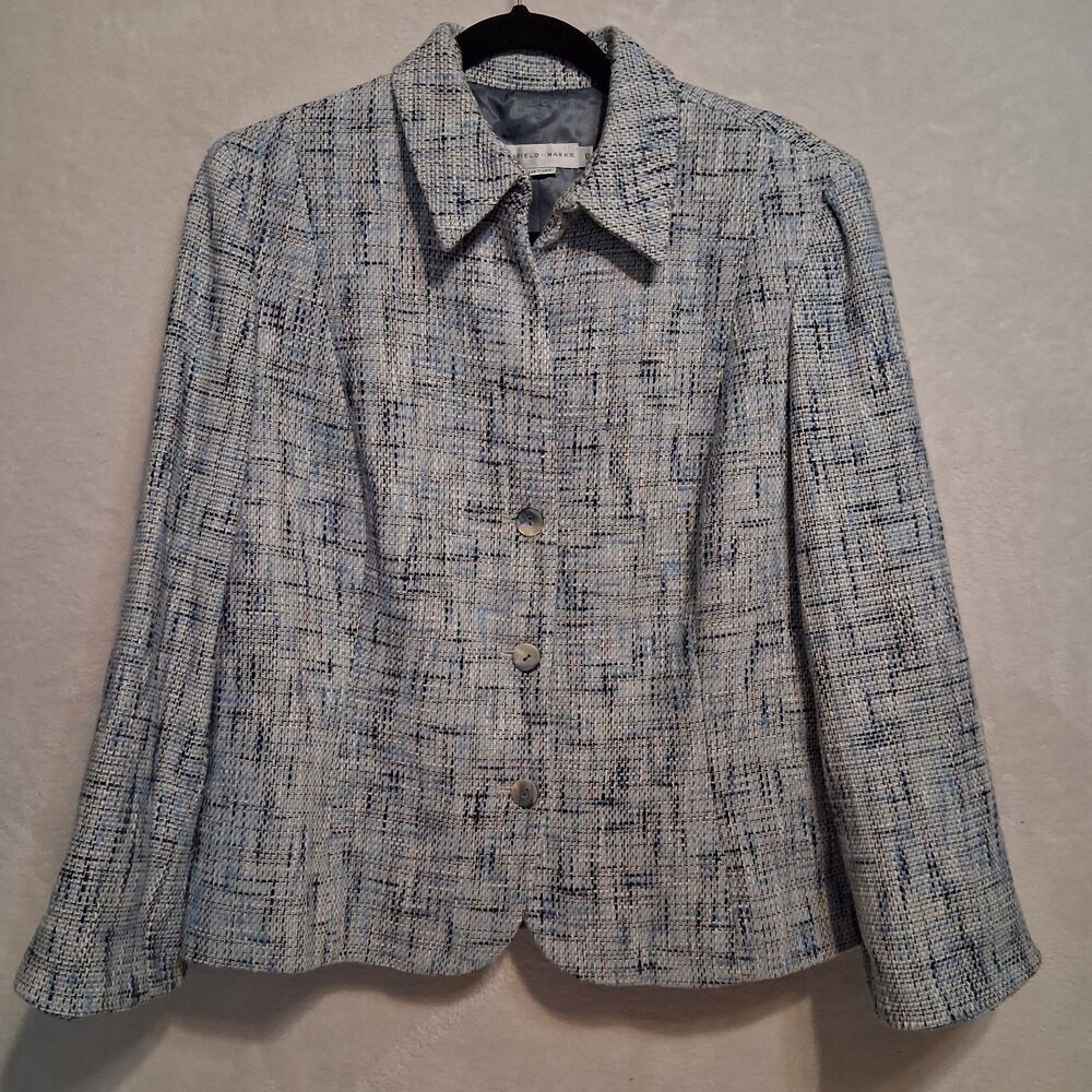 Garfield & Marks 12 Blazer Jacket Tweed Button Front Cotton Lined Blue Old Money